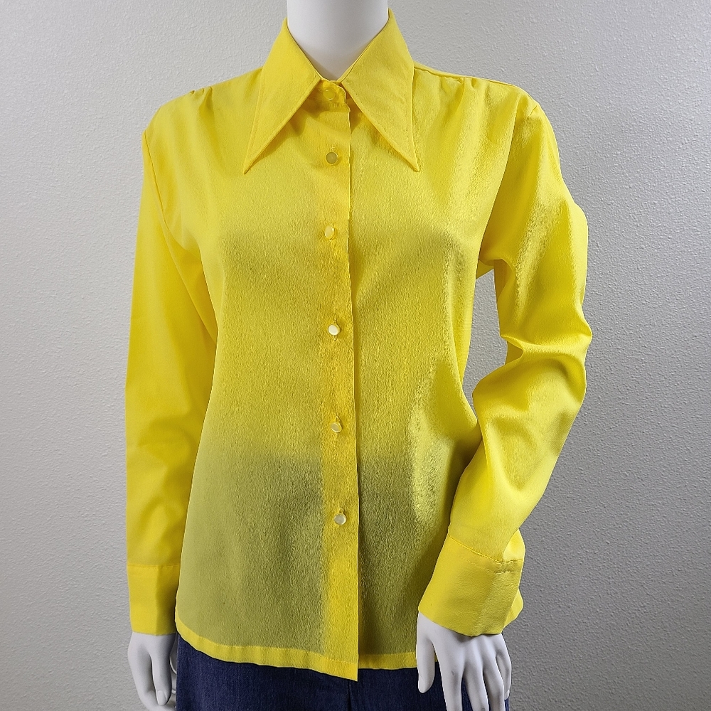 SOLD Vintage 60's-70's lemony yellow dagger collar button up shirt disco